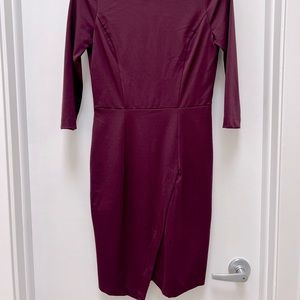 Maroon dress with tulip cut in front